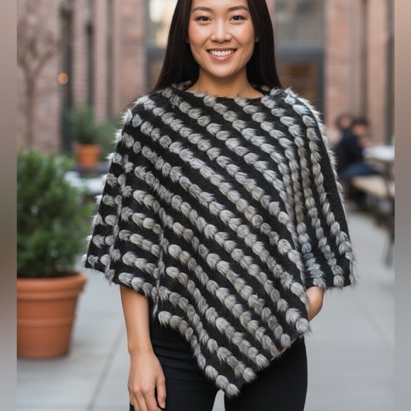 INC International Concepts Asymmetrical Faux Fur Poncho Brown OSFM NEW - Picture 15 of 15